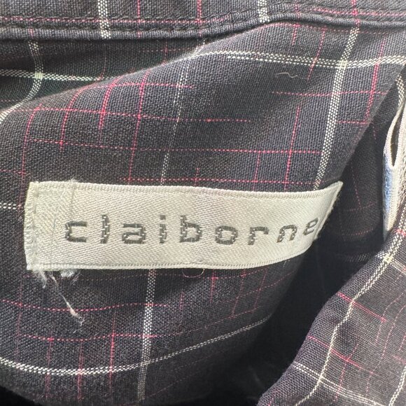 Claiborne Mens Black & Red Plaid Long-Sleeve Button-Up Shirt XL Cotton - Picture 3 of 9